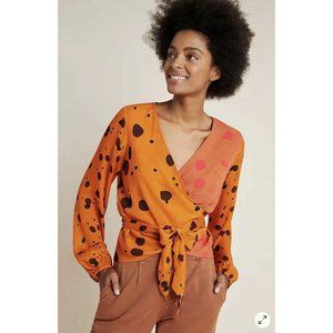 Anthropologie Bl-nk Orange Ariana Wrap Blouse Size M NWT $118